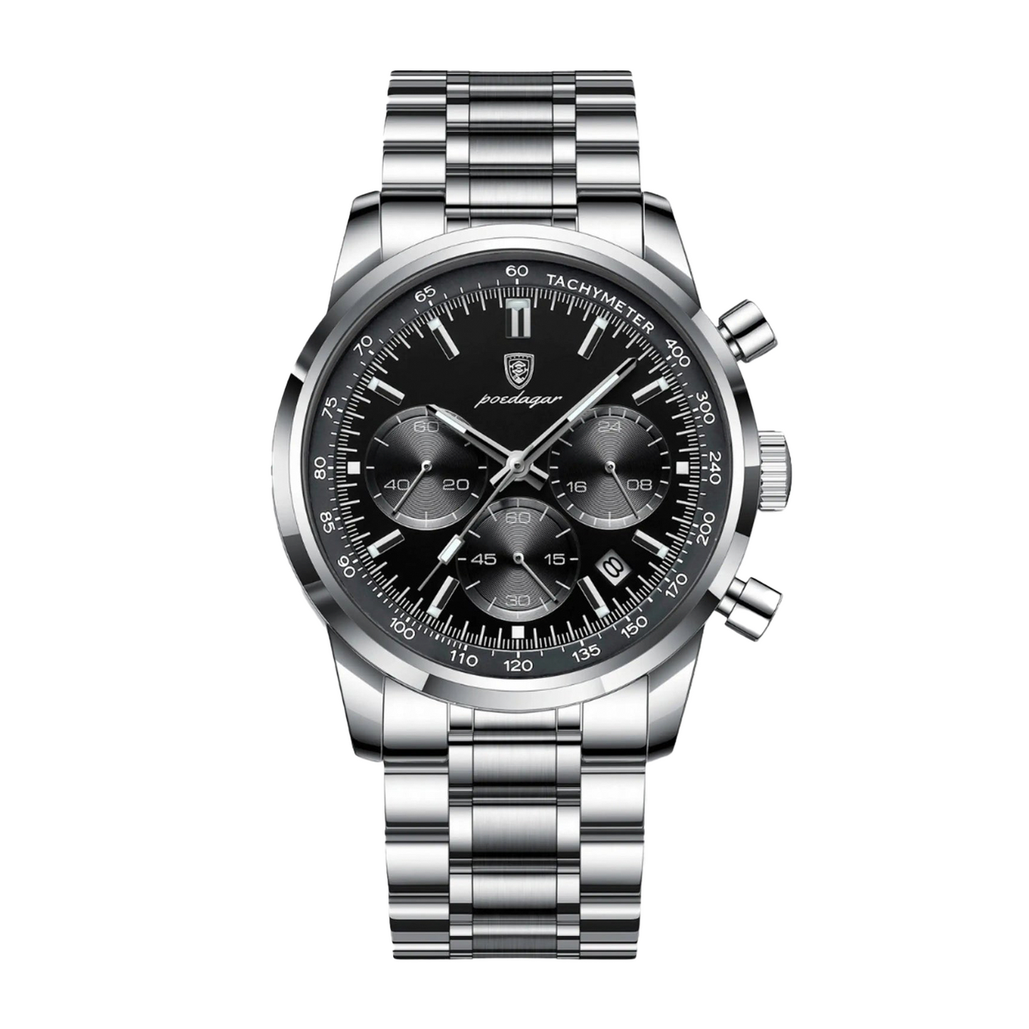Montre Apex 40mm élégante avec chronographe et bracelet en acier inoxydable.