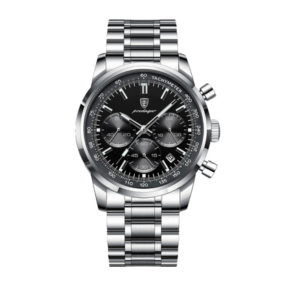 Montre Apex 40mm élégante avec chronographe et bracelet en acier inoxydable.