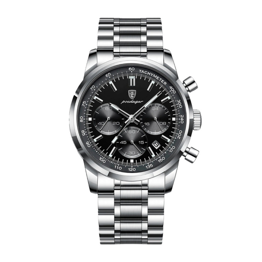 Montre Apex 40mm élégante avec chronographe et bracelet en acier inoxydable.