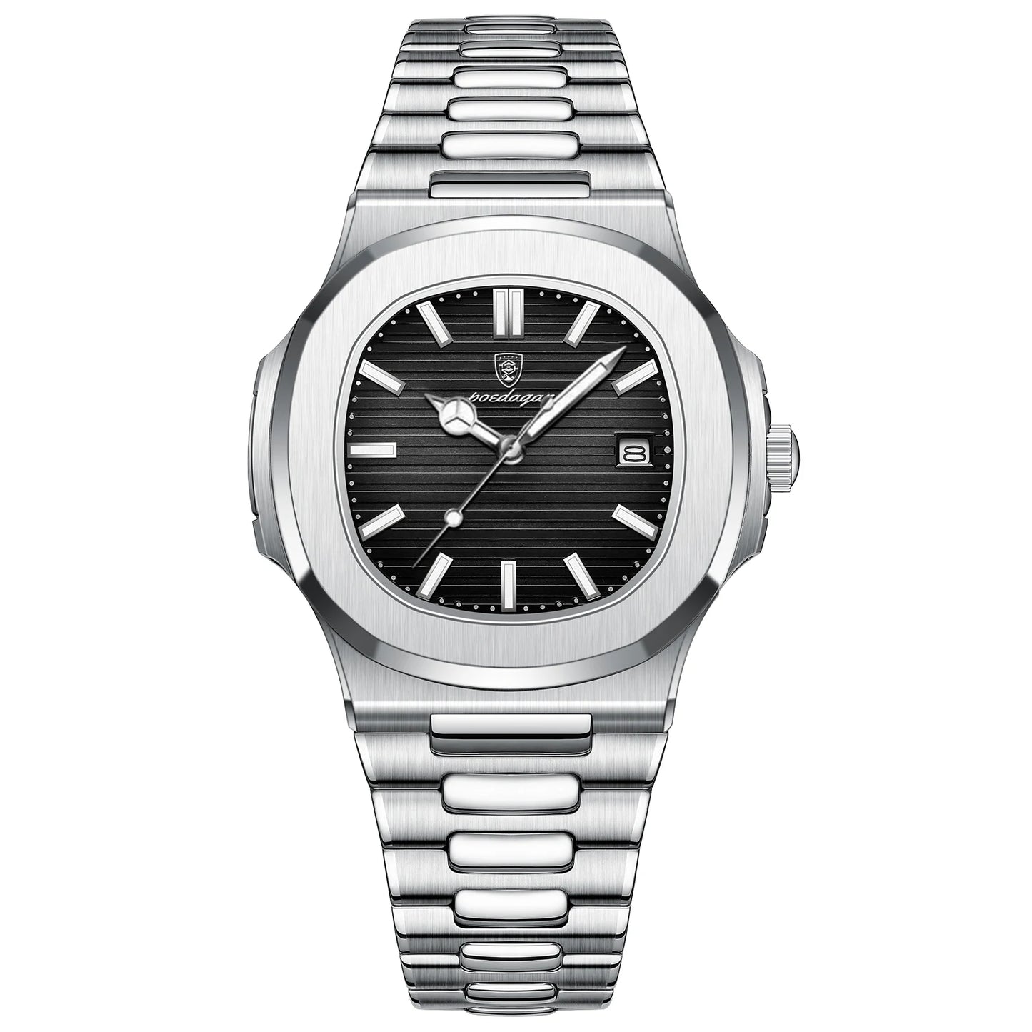 Square Luxury 40mm montre chronographe carrée homme en acier inoxydable avec cadran noir élégant.